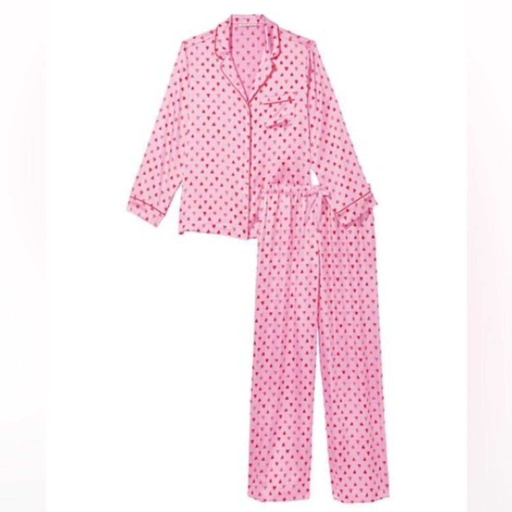 Victorias Secret Heart Print Satin Pj Set